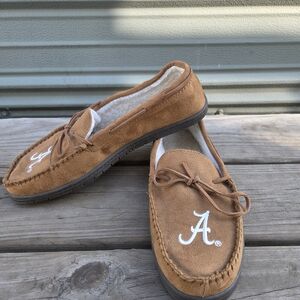 Men's Tan Faux Suede Slippers with University Of Alabama Script A Logo